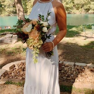 Banana Republic White Halter Sleeveless Maxi Dress Solid Jersey Tie Size 2